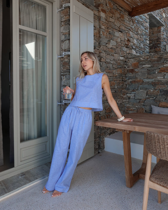 Pantalon Liam rayé bleu