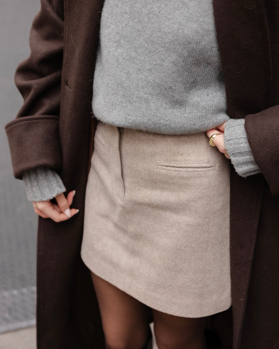 Atelier Simai : jupe Blake chevron beige, laine, made in France