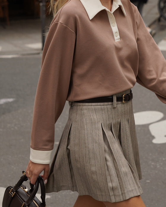 Atelier Simai, jupe écolière plissée Iris à chevron, made in France