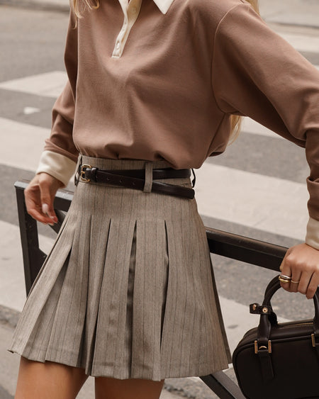 Atelier Simai, jupe écolière plissée Iris à chevron, made in France