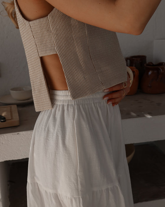 Top Nino rayé beige