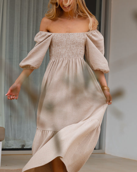 Atelier Simai : robe Fanny rayée beige