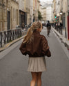 Atelier Simai, veste bomber Kate en suédine marron chocolat, made in France