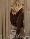 Atelier Simai, veste bomber Kate en suédine marron chocolat, made in France