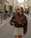 Atelier Simai, veste bomber Kate en suédine marron chocolat, made in France
