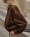 Atelier Simai, veste bomber Kate en suédine marron chocolat, made in France